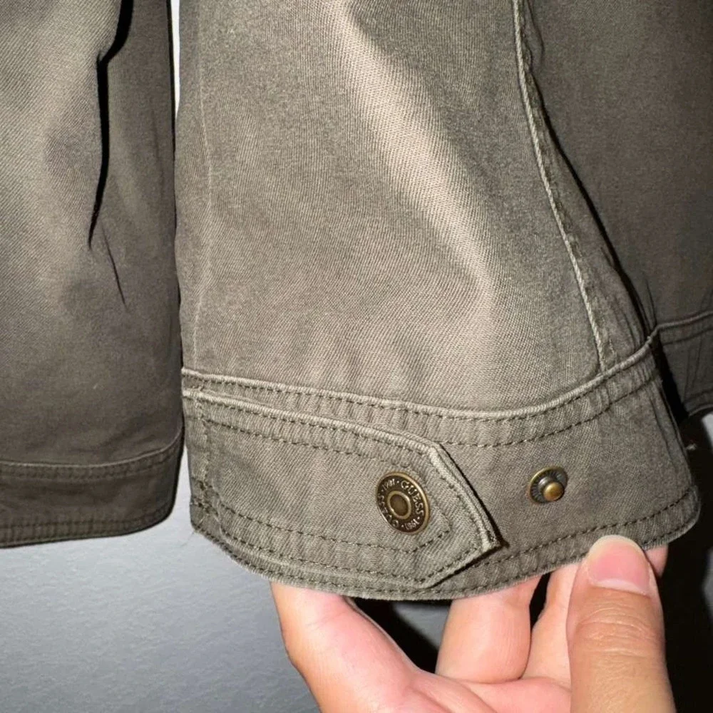 Guess Men's Size M Sherpa Lined Military Style Hooded Jacket Snap Button Olive